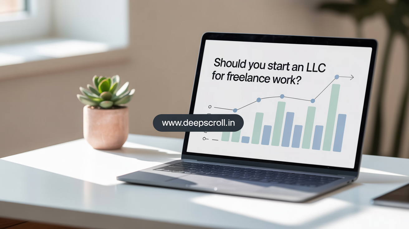 Freelancer at laptop considering LLC options