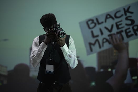 A photojournalist capturing a pivotal moment at a Black Lives Matter protest.