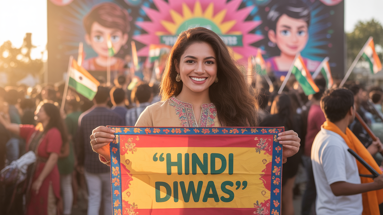 Vibrant Hindi Diwas Digital Celebration Art